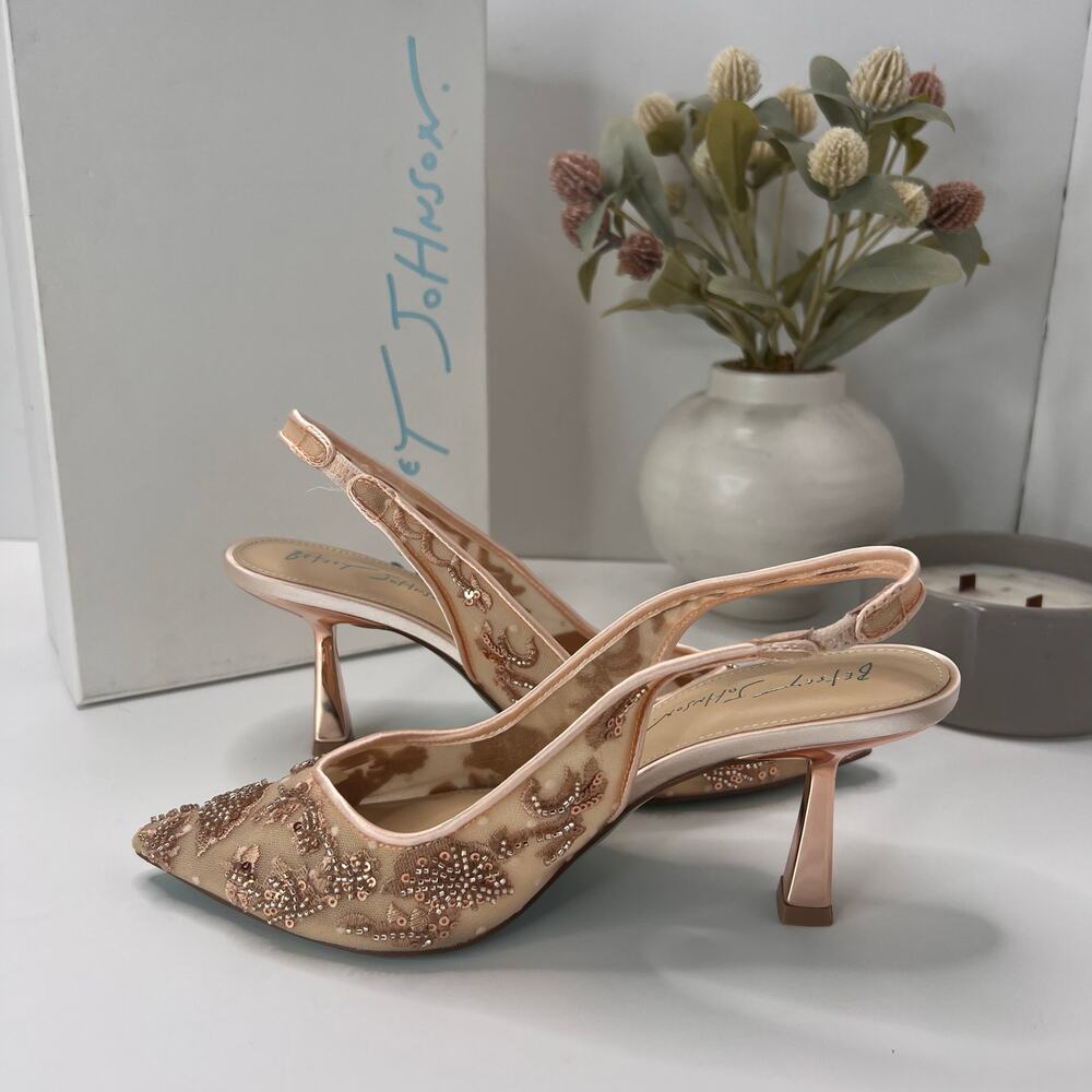 Betsey Johnson Nikki Floral Sequin Slingback Pointed Toe Heel Blush Women 7M - Picture 7 of 11